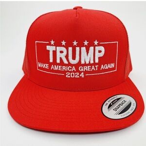 Trump MAGA Embroidered Flat Bill Trucker Mesh Snapback Cap Hat Red
